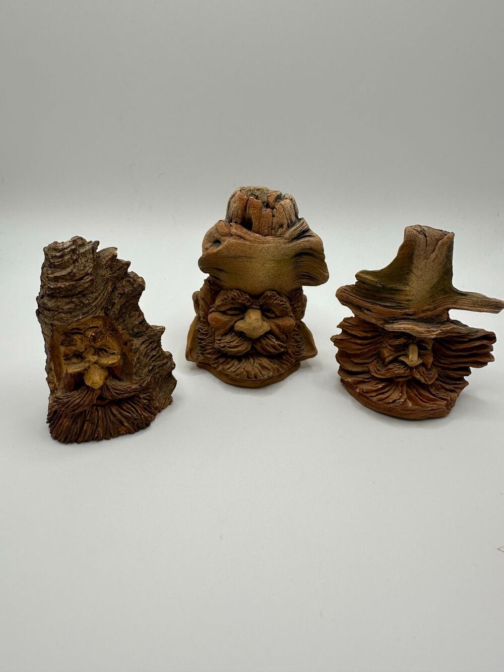 Trio of vintage wood spirits by Stephen Herrero 1989-91